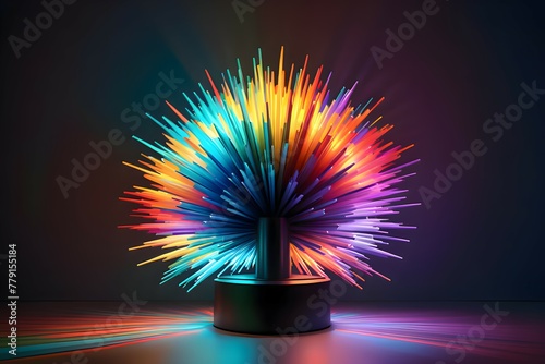 luminous lamp in the shape of a ball with many colorful sticks protruding from it