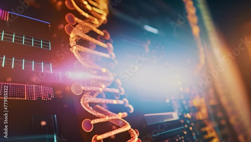 A close up view of a cell phone with a background intentionally blurred for artistic effect, DNA coding on a screen signaling gene editing, AI Generated photo