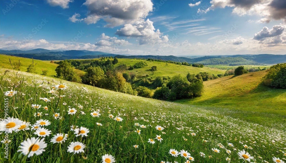 Daisy Dreams: A Picturesque Landscape of Hilly Countryside Daisy Dreams: A Picturesque Landscape of Hilly Countryside