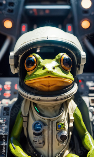 Adorable Miniature Frog Commander Takes Control in Space Shuttle Cockpit © Muhammad