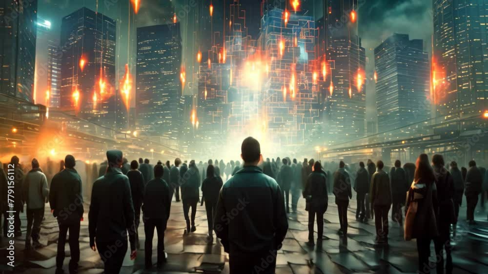 A night-time Video showing a group of people standing together in front ...