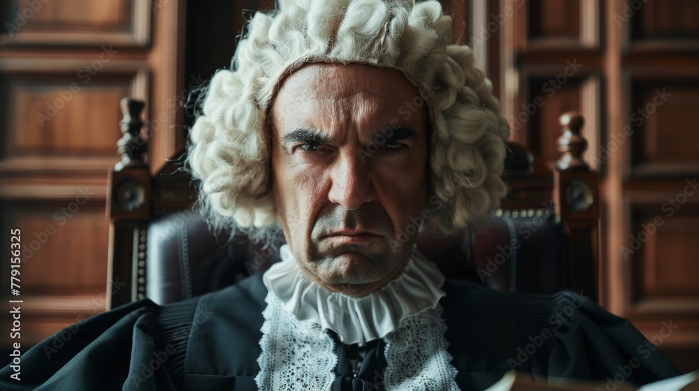 Angry old mad judge in court concept