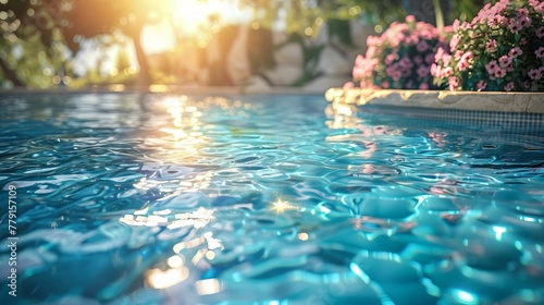 Stunning azure water glints under the sun's rays in this inviting pool background. © PhotoVibe