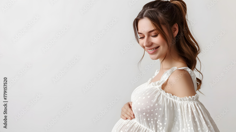 Smiling happy pregnant beautiful woman isolated on white background Smiling happy pregnant beautiful woman isolated on white background