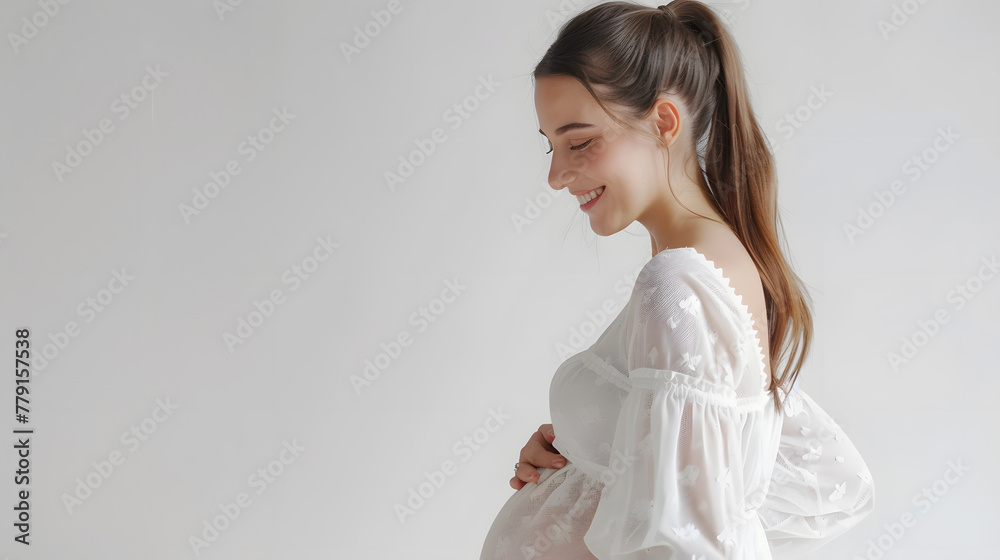 Smiling happy pregnant beautiful woman isolated on white background Smiling happy pregnant beautiful woman isolated on white background