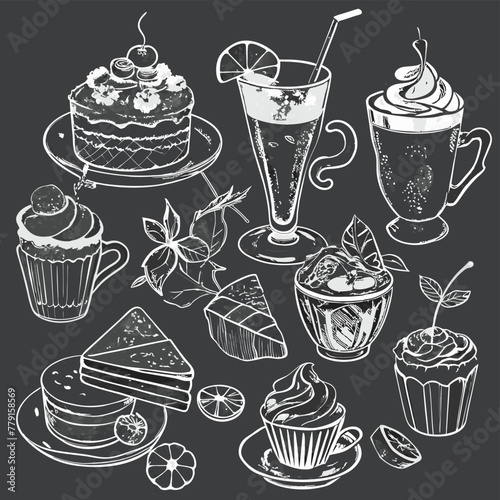 Meticulously crafted visuals that showcase mouthwatering desserts, energizing coffee, and soothing tea. With their captivating charm and enchanting chalk-style appearance