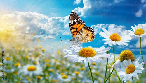 Fluttering Dreams: Close-up Macro of Meadow Flowers and Butterfly Ballet