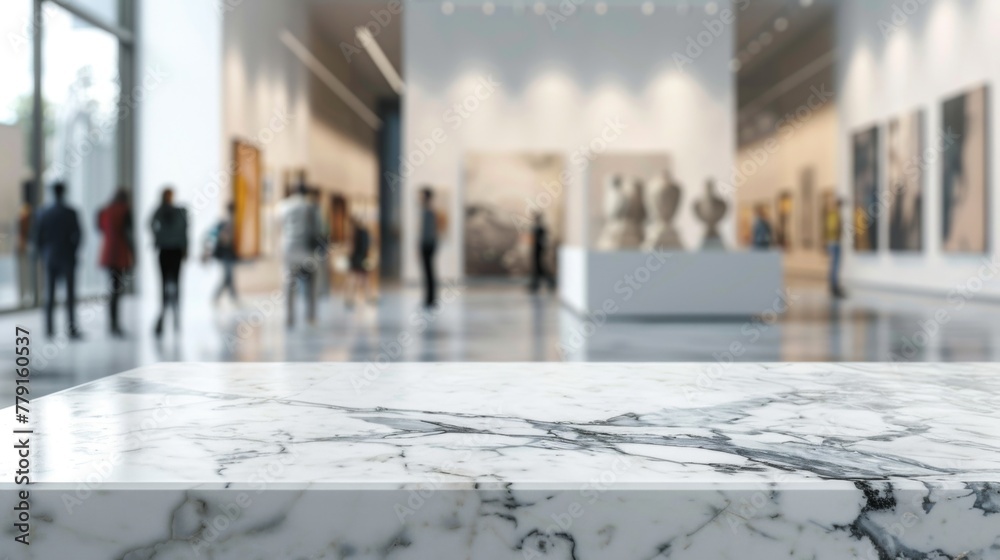 Art museum gallery exhibition with marble stand shelf mock up