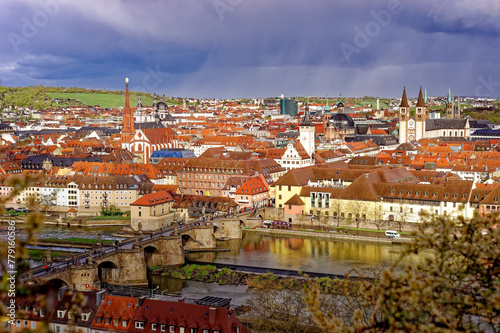 A beautiful day in the medieval city of Wurzburg on a rainy day.