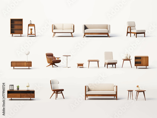 Set bundle of modern colorful home decoration for living room furniture illustration