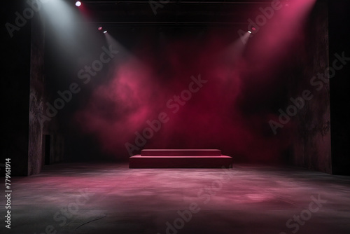 Dramatic Stage with Red Smoke and Spotlights Generative AI photo