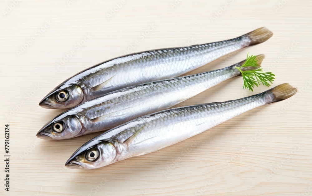 Three fresh mackerel fish on wooden board Three fresh mackerel fish on wooden board