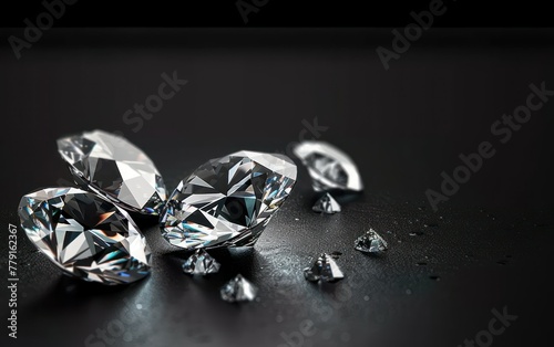 Diamonds elegantly placed on reflective surface
