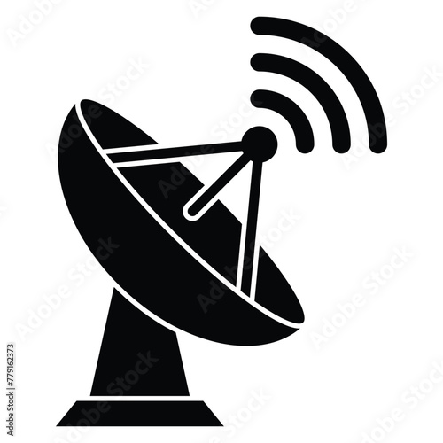 Radar satellite dish flat vector icon. Large satellite dish antenna receiver and transmitter for television, radio transmission for apps and websites.