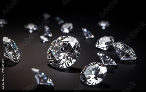 Luxurious scattered diamonds on dark background