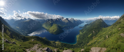 panorama of the mountains and a lake