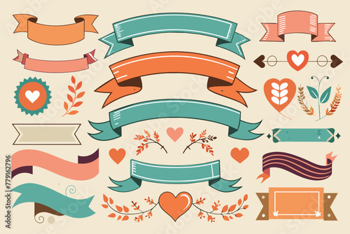collection of different ribbon set vintage vector