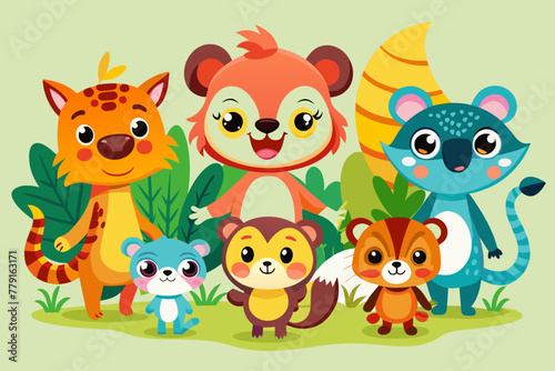 Colorful set of little cartoon animals characters © Chayon Sarker