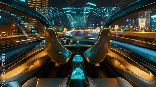 Futuristic Car Interior on Urban Night Drive