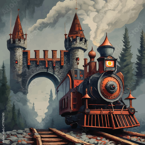 Castel painting train cinematic vector customized art
