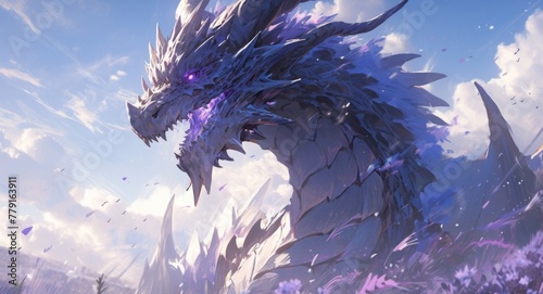 Violet big dragon roaming in the night
