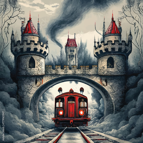 Castel painting train cinematic vector customized art