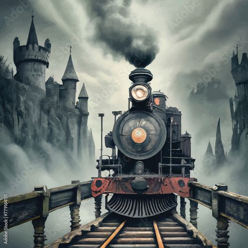 Castel painting train cinematic vector customized art