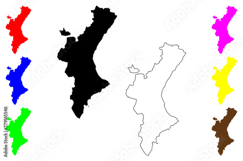 Valencian Community (Kingdom of Spain, Autonomous community) map vector illustration, scribble sketch Valencian Country, Comunidad Valenciana map