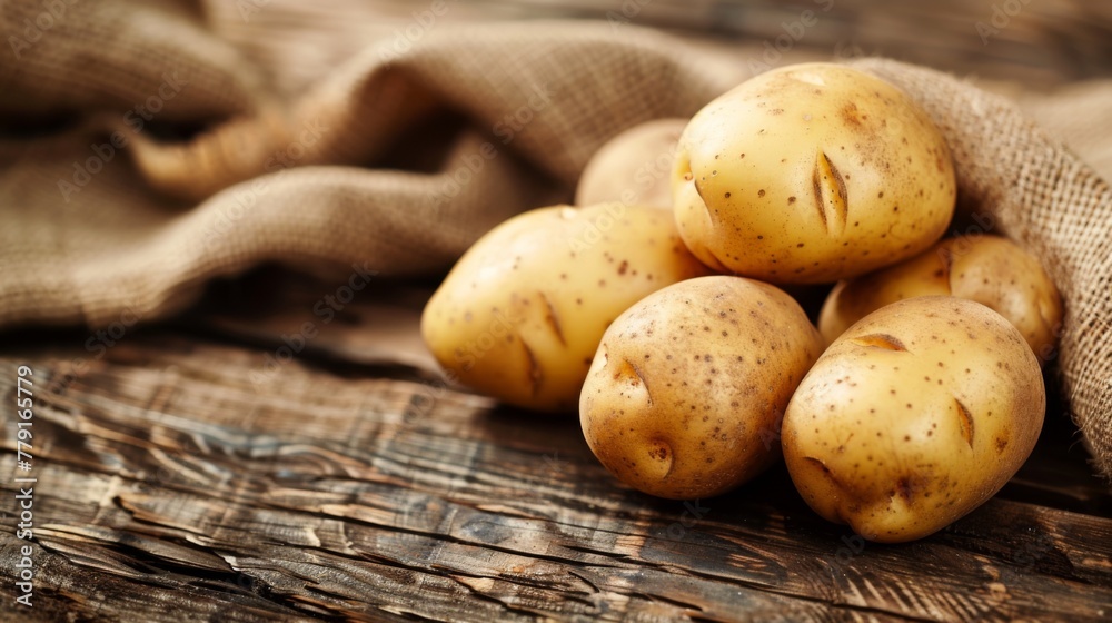 Potato vegetable laying on wooden table cooking recipe banner background Potato vegetable laying on wooden table cooking recipe banner background