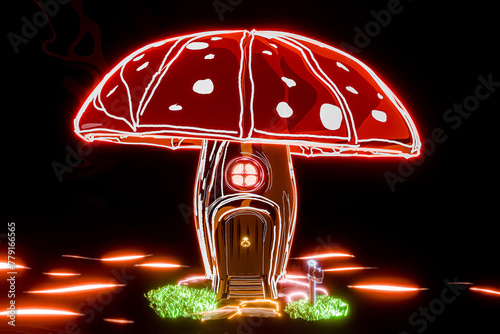 mushroom house isolated on black