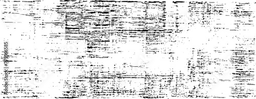 Monochrome texture composed of irregular graphic elements. Distressed uneven grunge background. Abstract vector illustration. Overlay for interesting effect and depth. Isolated on white background.