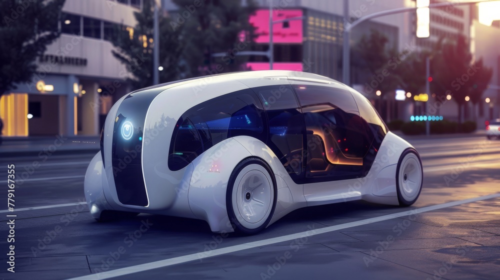 Autonomous Vehicle Navigating City Streets at Twilight