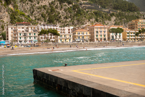 Panoramic view of beautiful Amalfi on hills leading down to coast, Campania, Italy. Amalfi coast is most popular travel and holiday destination in Europe - 01