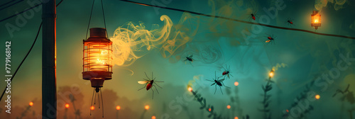 Artistic Illustration of Mosquito Repellents Action: Repelling Pesky Mosquitos during Night Time