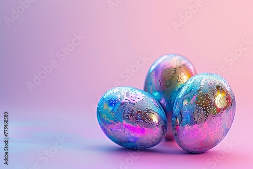 Holographic lustrous metallic duochrome Easter eggs.