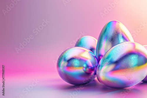 Obraz na płótnie Holographic lustrous metallic duochrome Easter eggs. w salonie