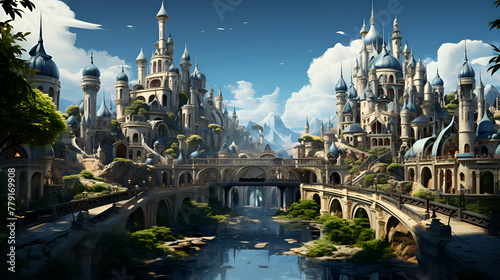Magic Fairy Tale Princess Castle in a fantasy landscape. 3D rendering