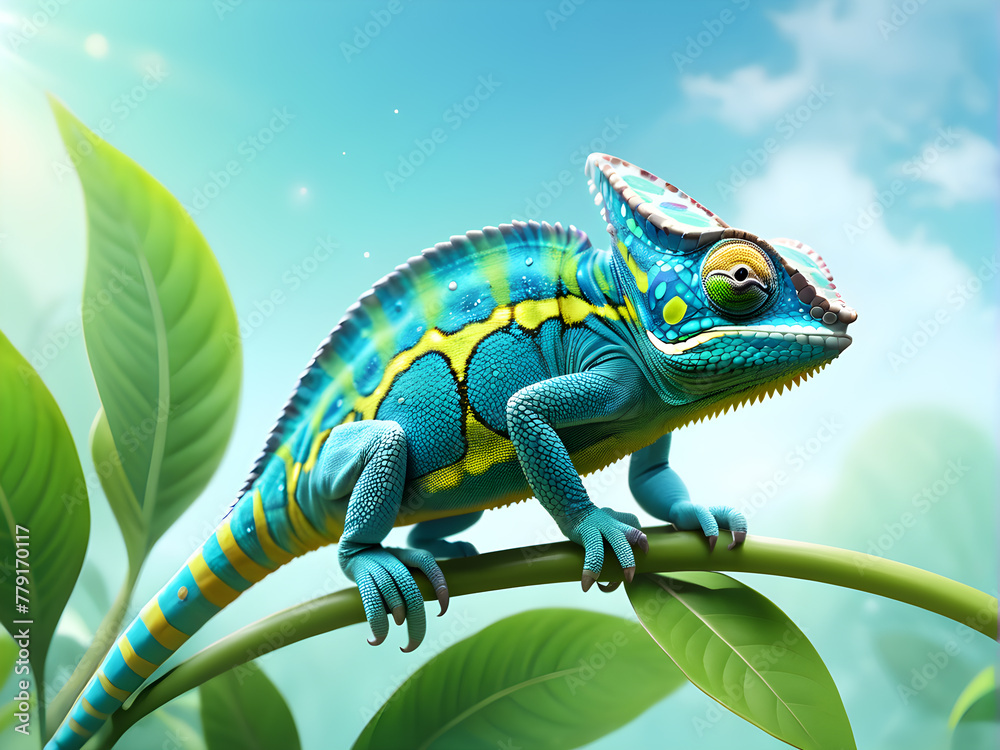 Fototapeta premium macro photography multi-colored chameleon