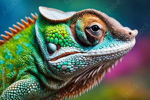 macro photography multi-colored chameleon close up head © Ocharonata