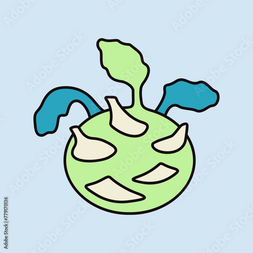 Kohlrabi or German Turnip isolated vector icon