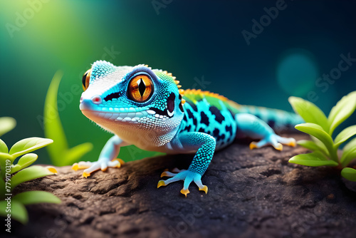 close up blue-green lizard on a natural background