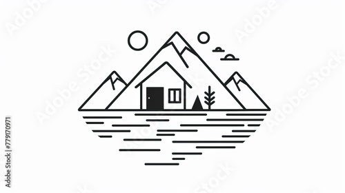 logo, white background, homestay by mountains and rivers photo