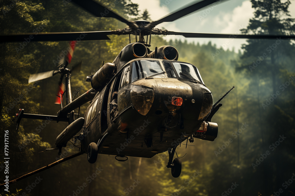 Combat helicopter in the sky. Air force recruitment. Air Force. Subjects related to war World War 3. Combat helicopter in the sky. Air force recruitment. Air Force. Subjects related to war World War 3.