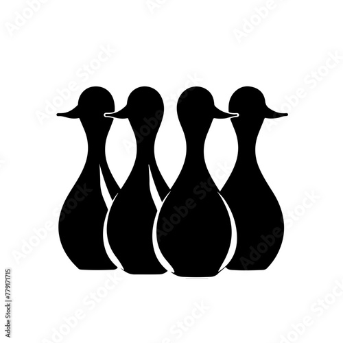Four bowling pins in a row