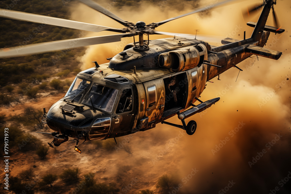 Combat helicopter in the sky. Air force recruitment. Air Force. Subjects related to war World War 3. Combat helicopter in the sky. Air force recruitment. Air Force. Subjects related to war World War 3.