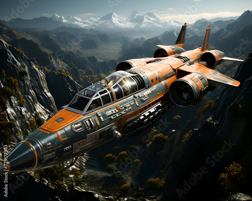 Wallpaper Mural Space ship on the background of the mountains. 3d render. Torontodigital.ca