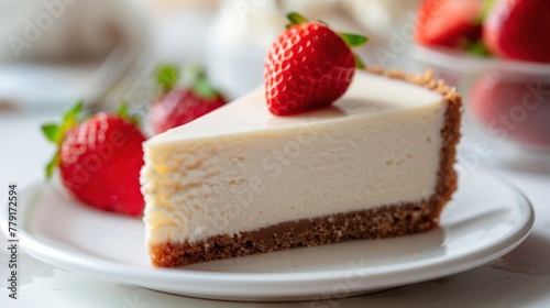Classic plain New York Cheesecake sliced on wooden board