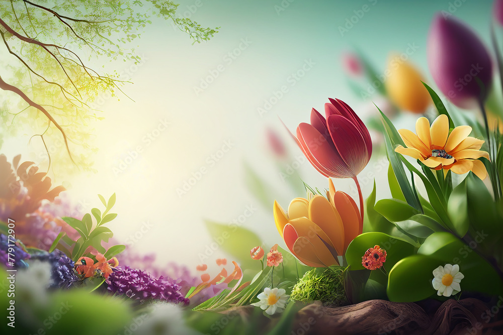 A blooming spring arrangement with tulip flowers copy space illustration background