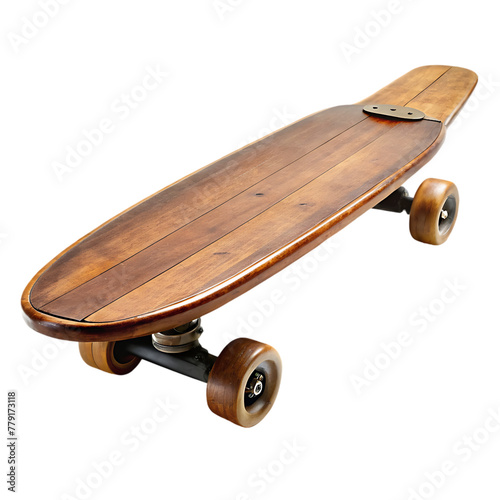 Picture of a vintage skateboard made of wood isolated on transparent background