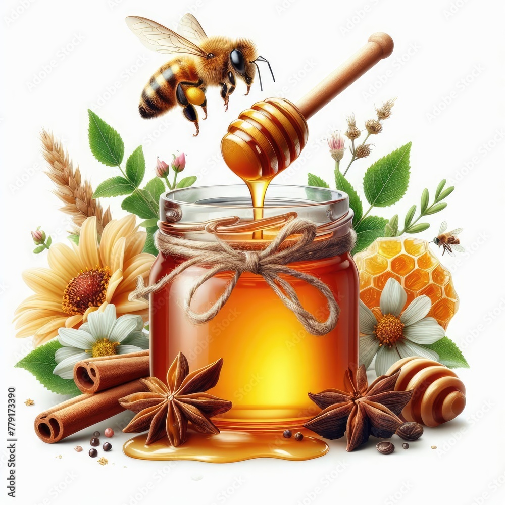 honey and bee - obrazy, fototapety, plakaty 